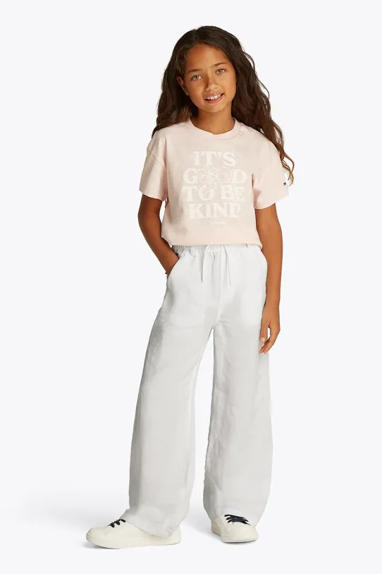Tommy Hilfiger spodnie lniane dziecięce tkanina biały KG0KG08425.128.176.PPYA