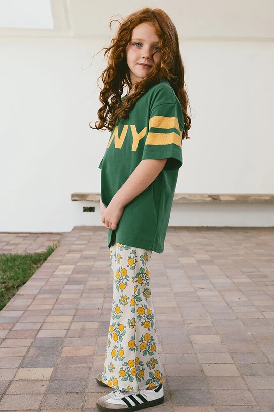 Детски панталон Tinycottons FLOWERS RIB PANT еластичен бежов SS25.043
