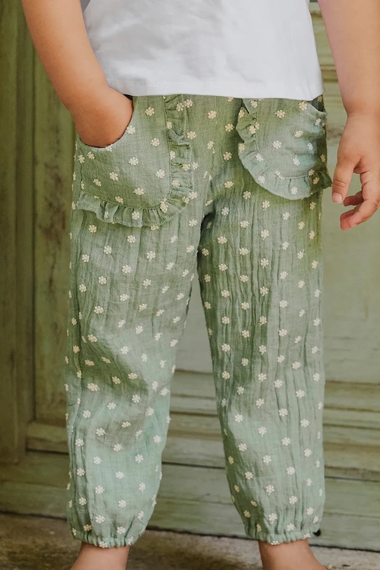 Детски панталон с лен Tartine et Chocolat с лен тюркоазен CA22021.104