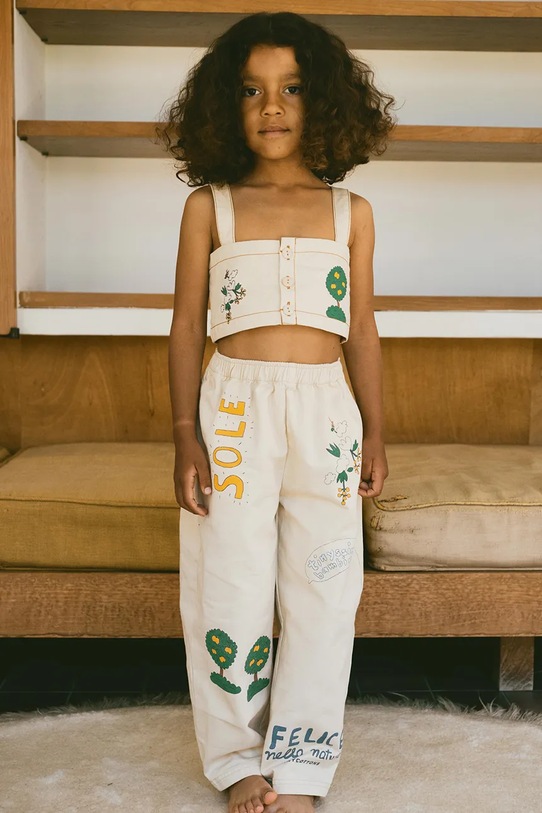 Dětské bavlněné kalhoty Tinycottons ARTSY TREE PANT SS25.204 béžová