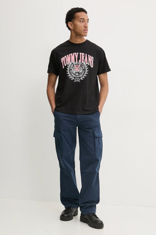 Bavlněné kalhoty Tommy Jeans DM0DM20293 námořnická modř SS25