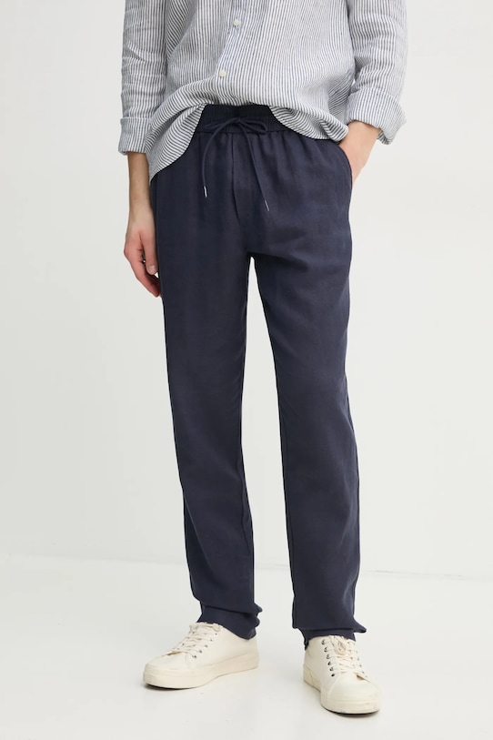 Les Deux spodnie lniane tkanina granatowy LDM510162