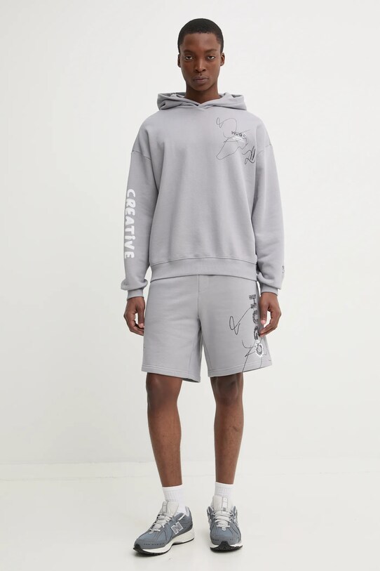 Hugo Blue pantaloni scurți din bumbac 50530442 gri SS25