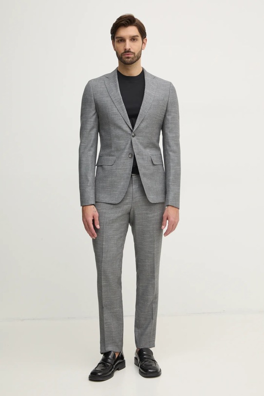 Vlněné kalhoty BOSS 50535685 šedá SS25