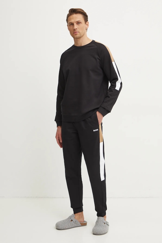 BOSS spodnie bawełniane lounge 50535786 czarny SS25