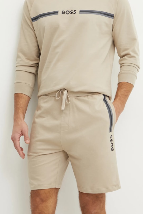 Bavlněné šortky BOSS pletenina béžová 50535837