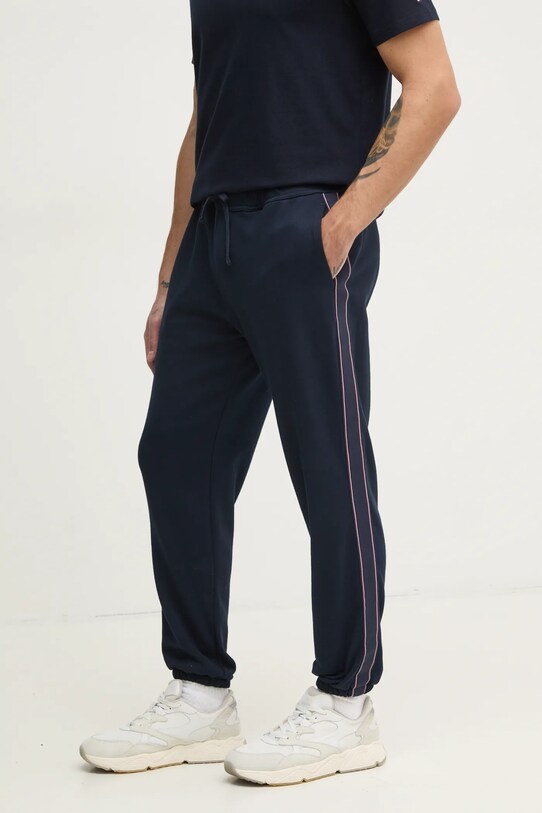 Βαμβακερό παντελόνι Tommy Hilfiger απλικέ σκούρο μπλε MW0MW37477