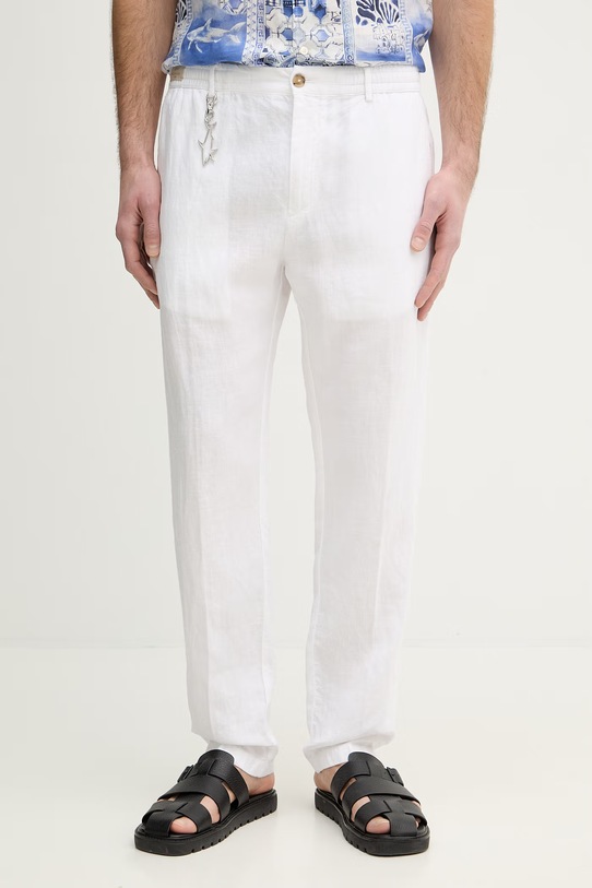 Paul&Shark spodnie lniane dopasowany biały 25414041
