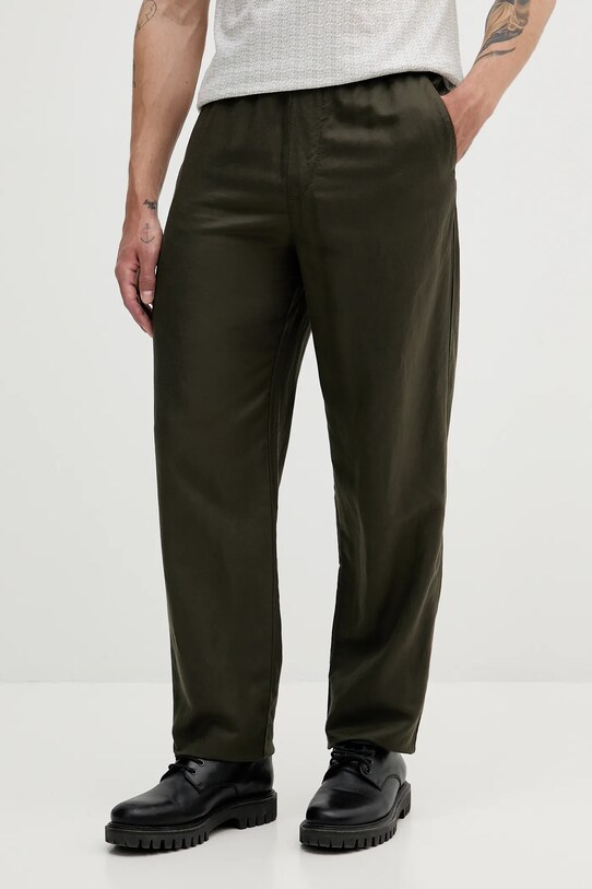 Nohavice s prímesou ľanu Armani Exchange s prímesou ľanu zelená XM000655.AF13180
