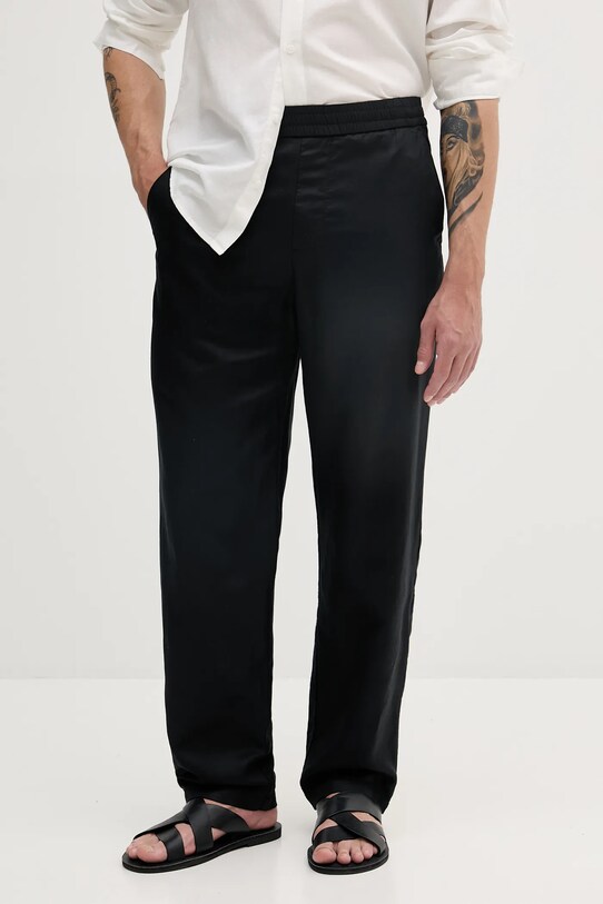 Armani Exchange pantaloni din amestec de in drept negru XM000655.AF13180