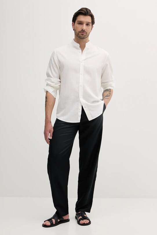 Armani Exchange pantaloni din amestec de in XM000655.AF13180 negru SS25