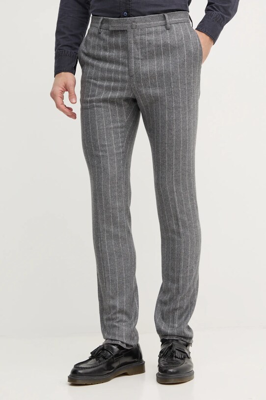 Hackett London spodnie wełniane tkanina szary HM470562R
