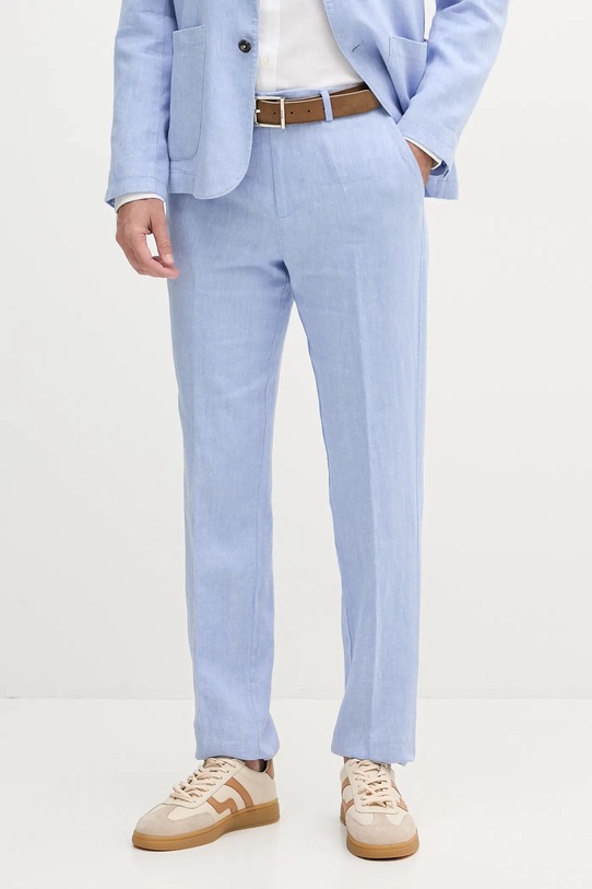 Льняні штани United Colors of Benetton льон блакитний 43B3UF03X