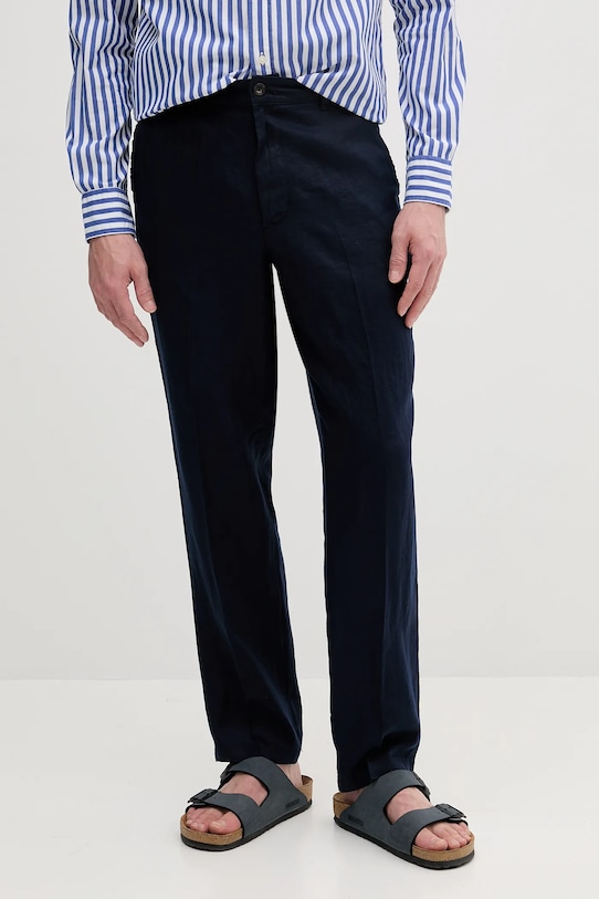 Ленен панталон United Colors of Benetton лен тъмносин 4AGH55HW8