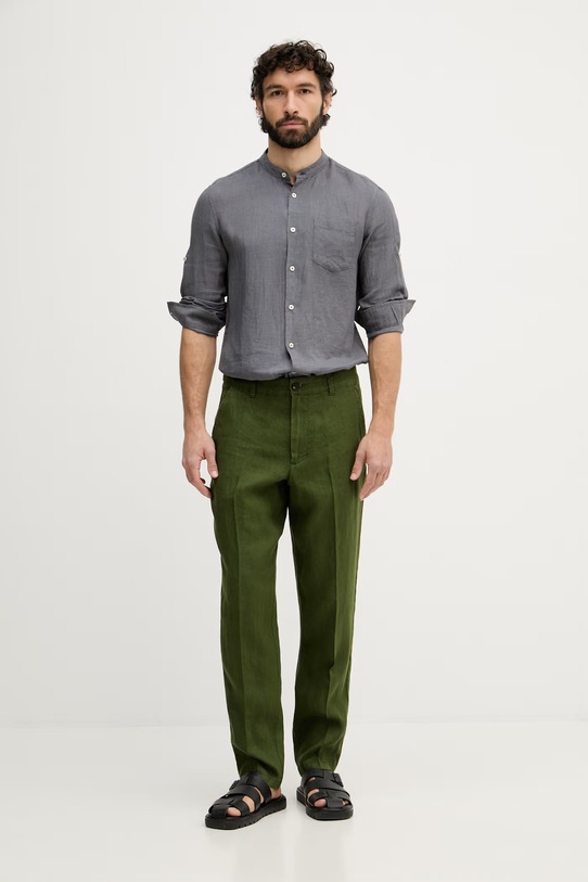 United Colors of Benetton kalhoty pánské lněné 4AGH55HW8 zelená SS26