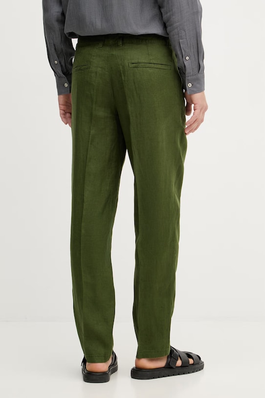Oblečení United Colors of Benetton kalhoty pánské lněné 4AGH55HW8 zelená