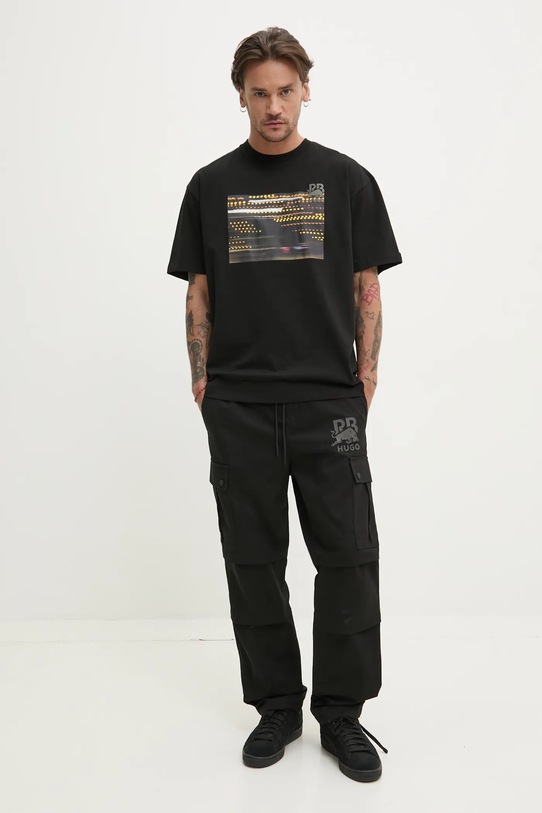 HUGO pantaloni de bumbac x RACING BULLS 50542801 negru SS25