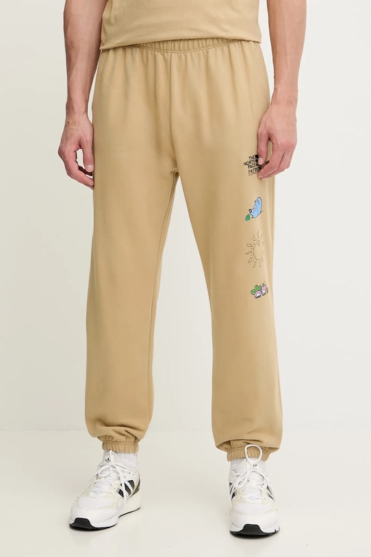 The North Face spodnie dresowe bawełniane Mountain Cleanup nadruk zielony NF0A8C2WLK51