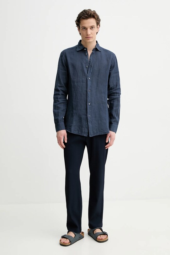 Vlnené nohavice BARENA VENEZIA Camicia Mola PAU5082.494 tmavomodrá SS25