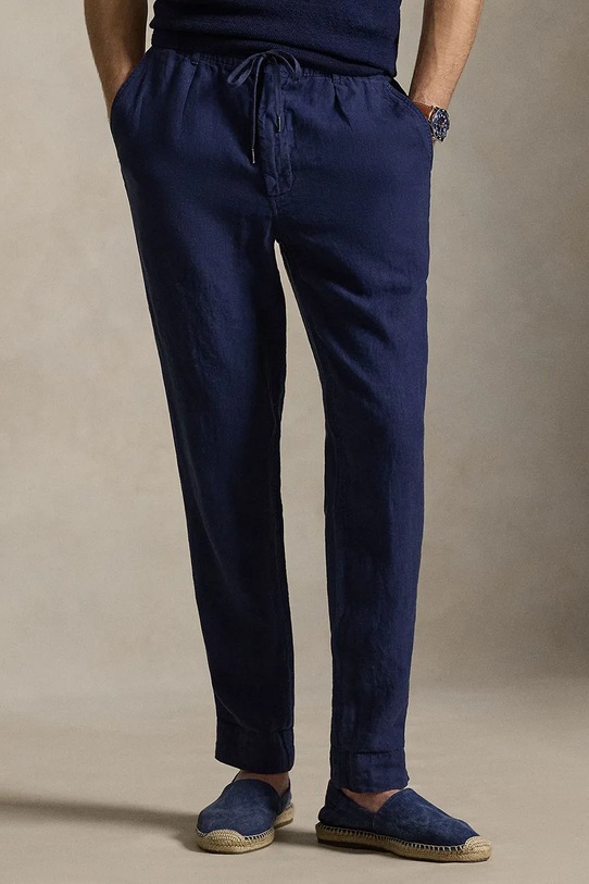 Polo Ralph Lauren spodnie lniane tkanina granatowy 710940611