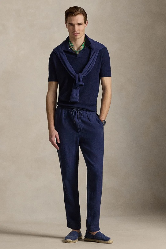 Odzież Polo Ralph Lauren spodnie lniane 710940611 granatowy