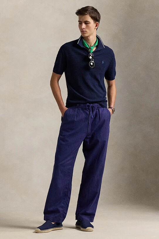 Льняные брюки Polo Ralph Lauren хлопок тёмно-синий 710958596