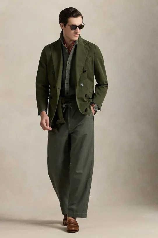 Λινό παντελόνι Polo Ralph Lauren βαμβάκι πράσινο 710958596