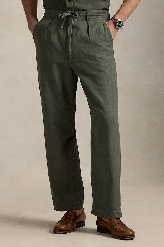 Λινό παντελόνι Polo Ralph Lauren 710958596 πράσινο SS25