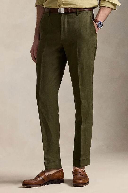 Льняні штани Polo Ralph Lauren Trouser 715836505 зелений SS25