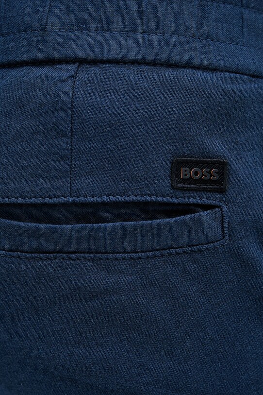 Λινό παντελόνι BOSS Orange σκούρο μπλε 50536881