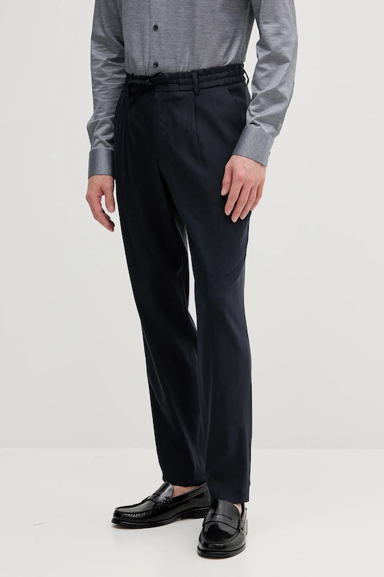 Льняні штани BOSS прямий темно-синій 50540733