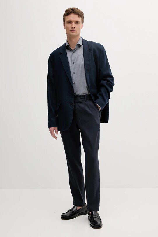 BOSS pantaloni in lino 50540733 blu navy SS25