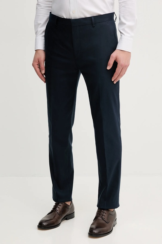 Calvin Klein spodnie z domieszką lnu tkanina granatowy K10K114400