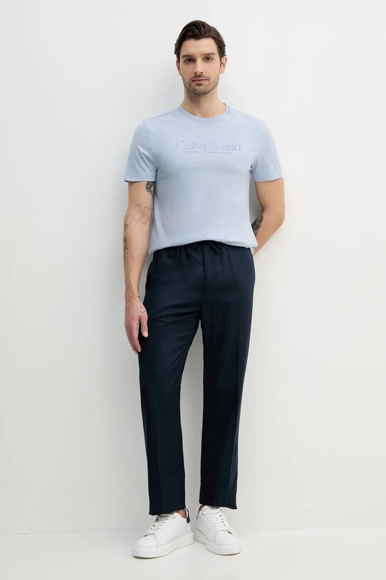 Calvin Klein spodnie z domieszką lnu K10K114403 granatowy SS25