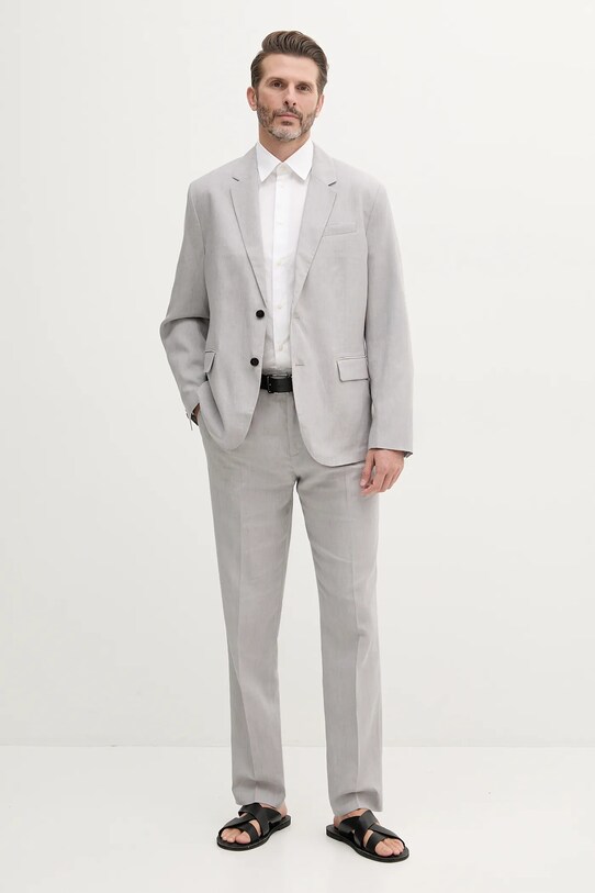 Ленен панталон Calvin Klein LV04LB448G сив SS25