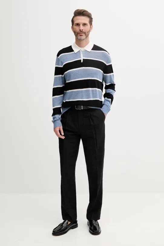 Λινό παντελόνι Calvin Klein LV04LB448G μαύρο SS25