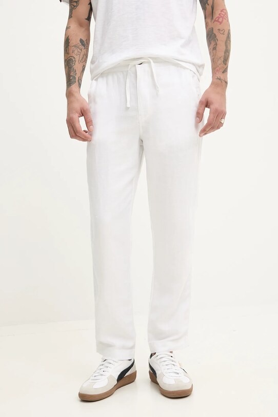 Lněné kalhoty Superdry látka bílá M7011318A.01C