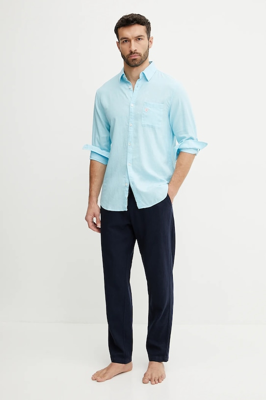 Guess pantaloni in lino F5GB02.WH4J0 blu navy SS25