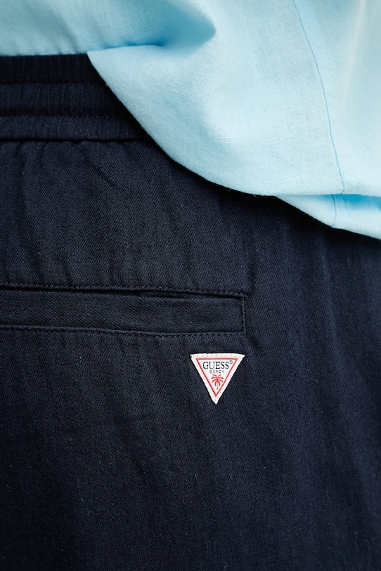 Guess pantaloni in lino blu navy F5GB02.WH4J0