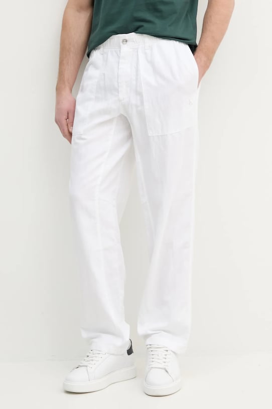 Παντελόνι με λινό μείγμα Calvin Klein Jeans ύφασμα λευκό J30J327288