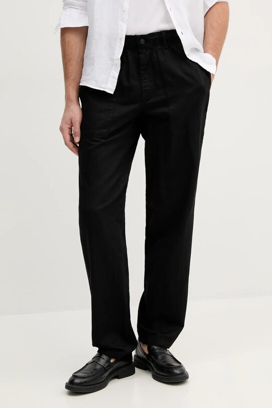 Hlače z mešanico lana Calvin Klein Jeans Raven črna J30J327288