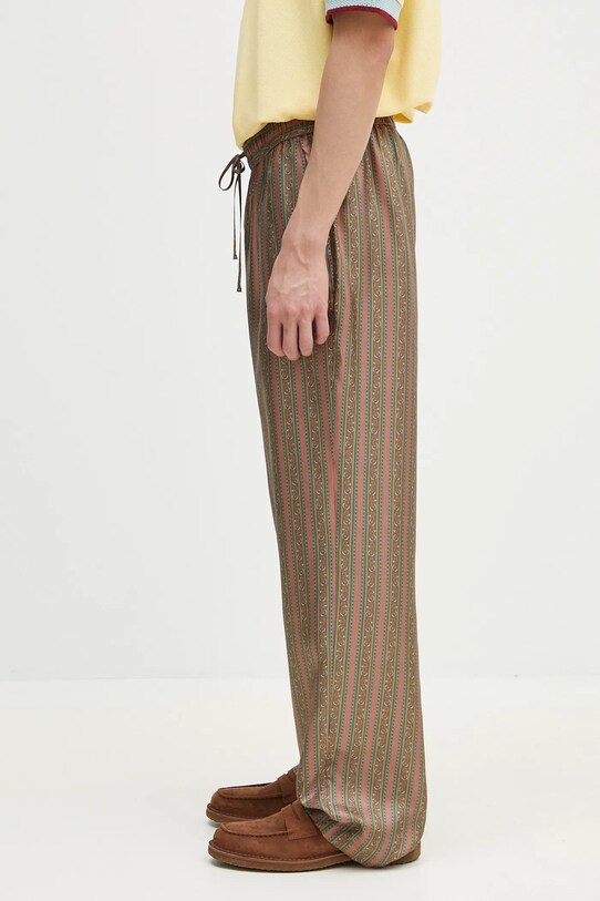 Drôle de Monsieur pantaloni de mătase Le Pantalon Rayure Fleuries G.BP184.SE008.LPI maro SS25