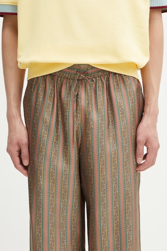 Drôle de Monsieur pantaloni de mătase Le Pantalon Rayure Fleuries maro G.BP184.SE008.LPI