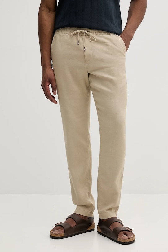 Tommy Hilfiger spodnie lniane tkanina beżowy MW0MW38801