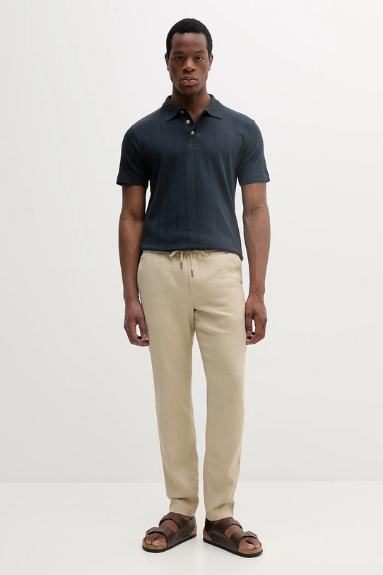 Tommy Hilfiger spodnie lniane MW0MW38801 beżowy SS25