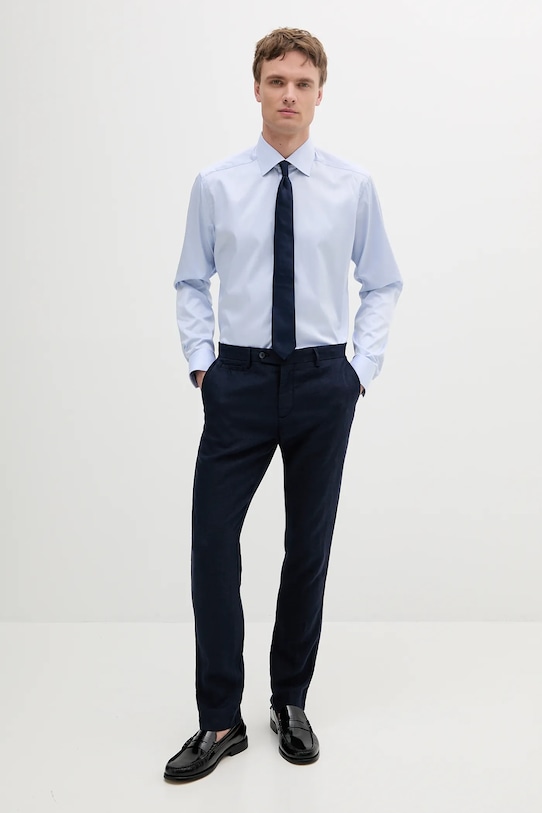 Λινό παντελόνι Hackett London HM212726R σκούρο μπλε SS25