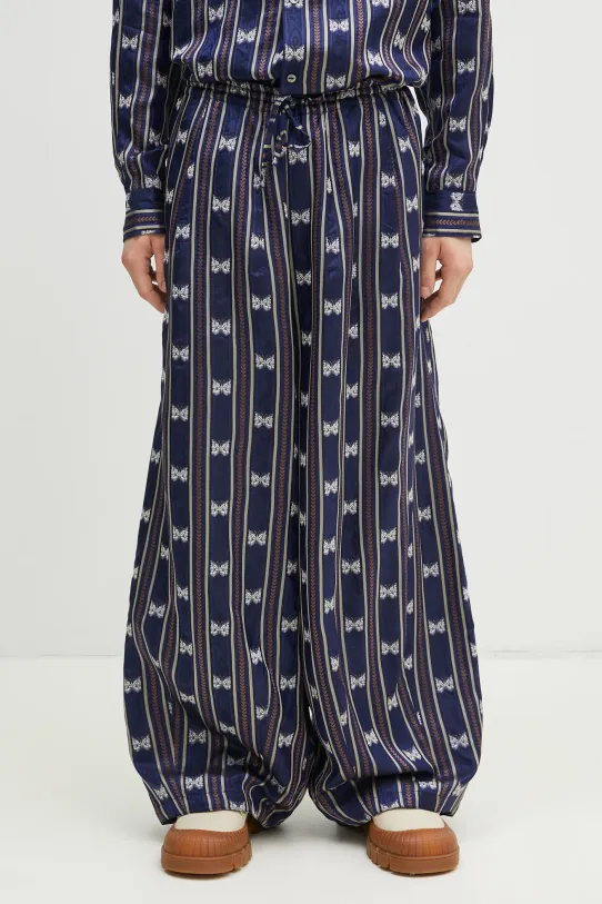 Hlače Needles H.D. - Papillon Stripe ravni mornarsko plava QV107