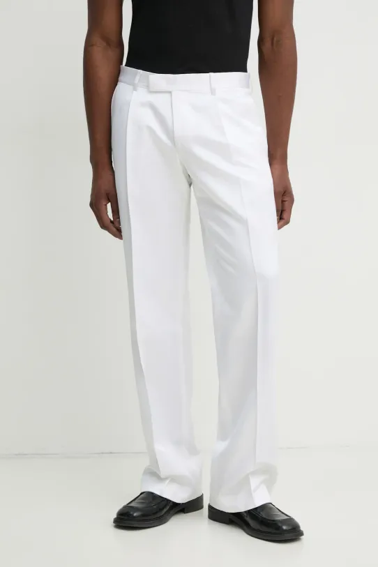 Karl Lagerfeld pantaloni din amestec de mătase drept alb 552052.255420