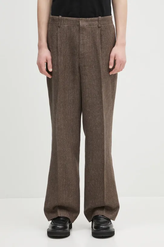 Our Legacy linen trousers Borrowed Chino melange brown M2254BTC