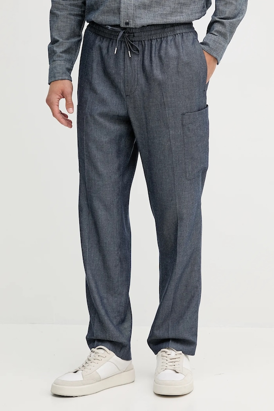 Sisley pantaloni din amestec de in drept albastru 4NZVSF05A